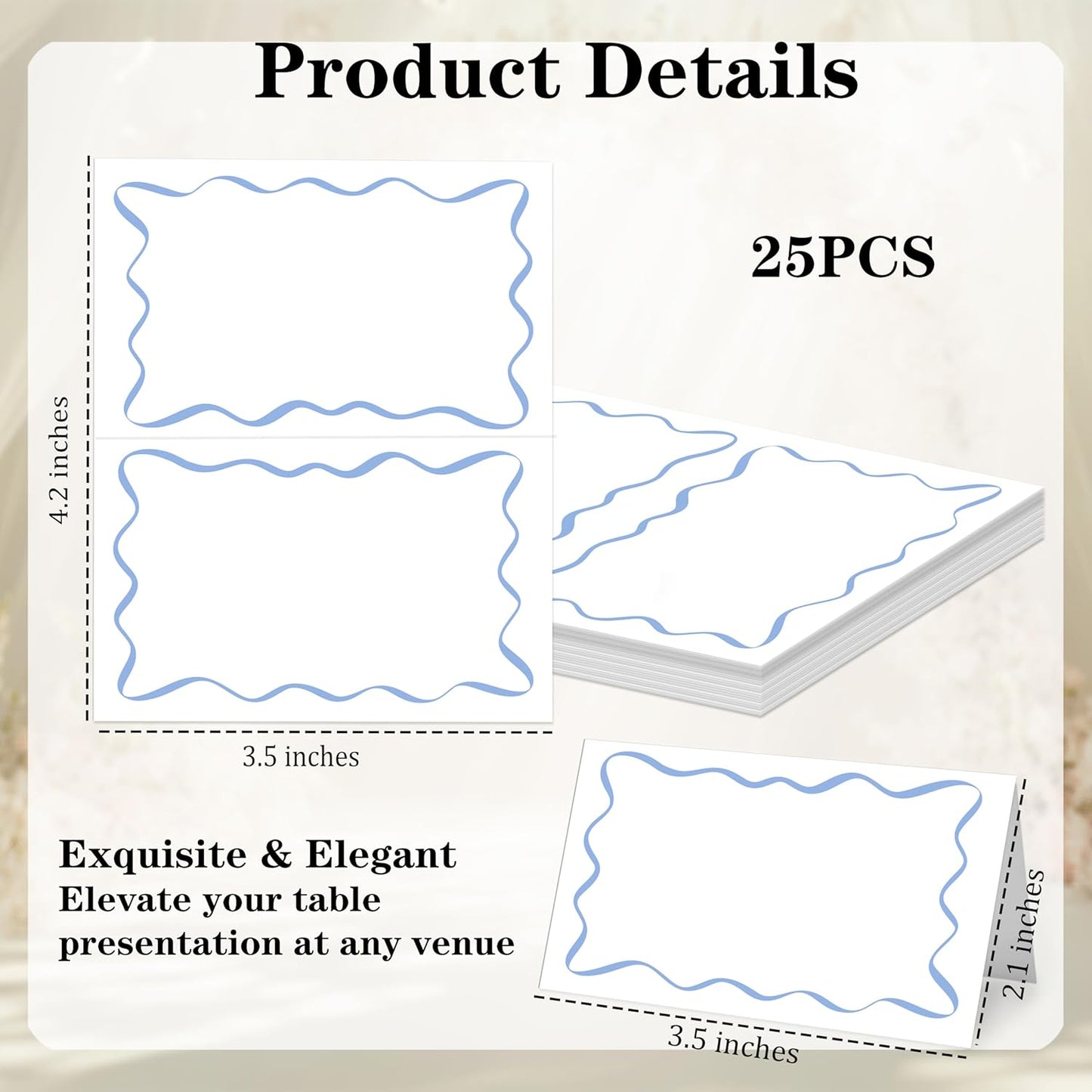 Tarjetas minimalistas para mesa, 2 de 3.5 pulgadas, 25 azules para tienda de campaña y eventos