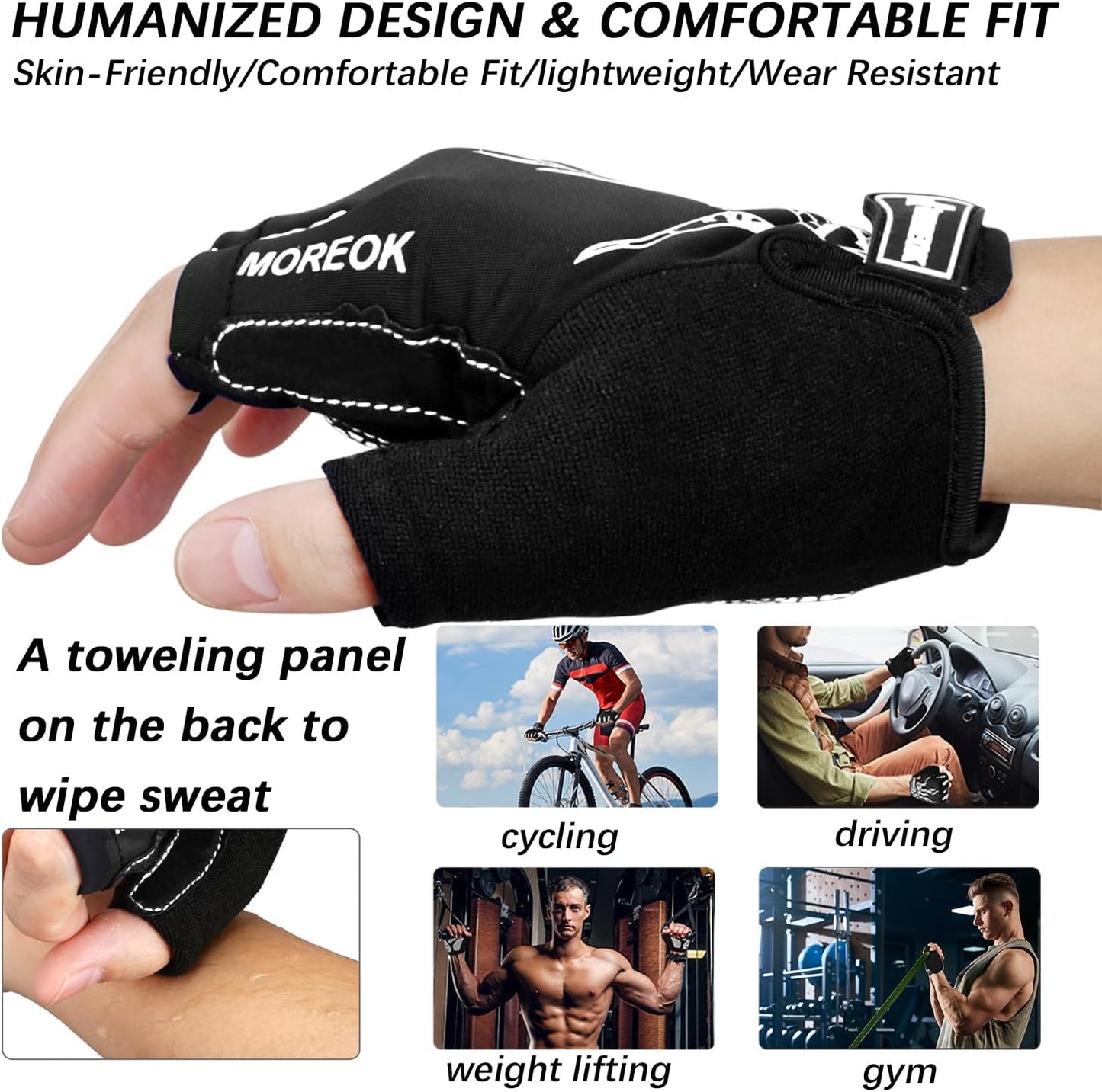 Guantes ciclismo medio dedo gel 5mm para hombre/mujer