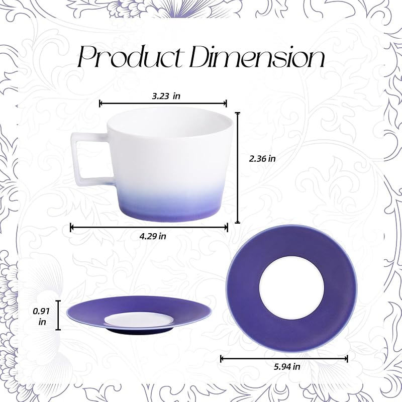 Set 2 Tazas Cerámica Espresso Platillos Vajilla Morada 7oz