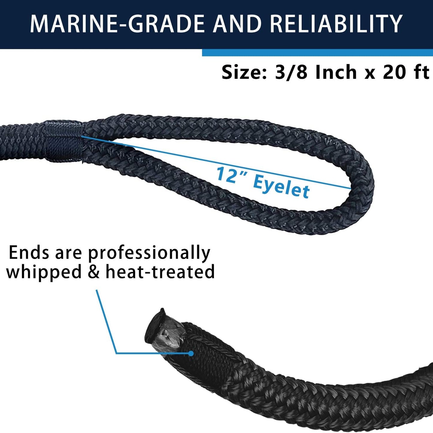 Líneas muelle doble trenza 3/8pulg x20ft pack 4 negra