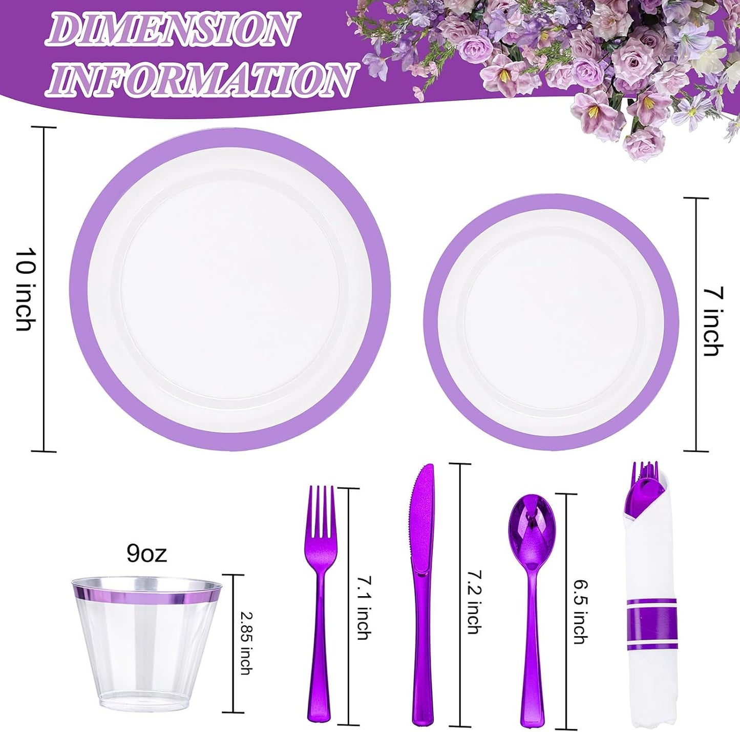 Set 210 pzas platos púrpura 60 platos 30 tazas 30