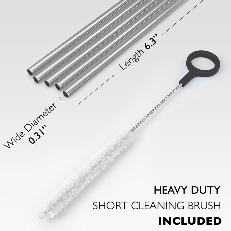 5 Popotes Acero Inox 6.3pulg para Vasos 12-14oz Niños
