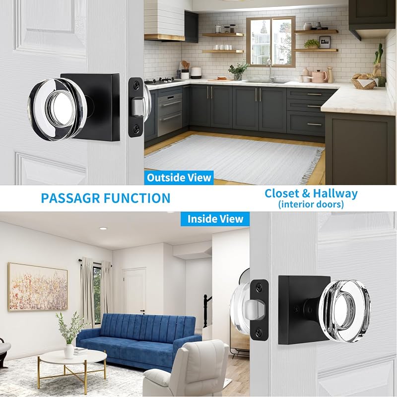 Pomo puerta cristal negro mate para armario y pasillo