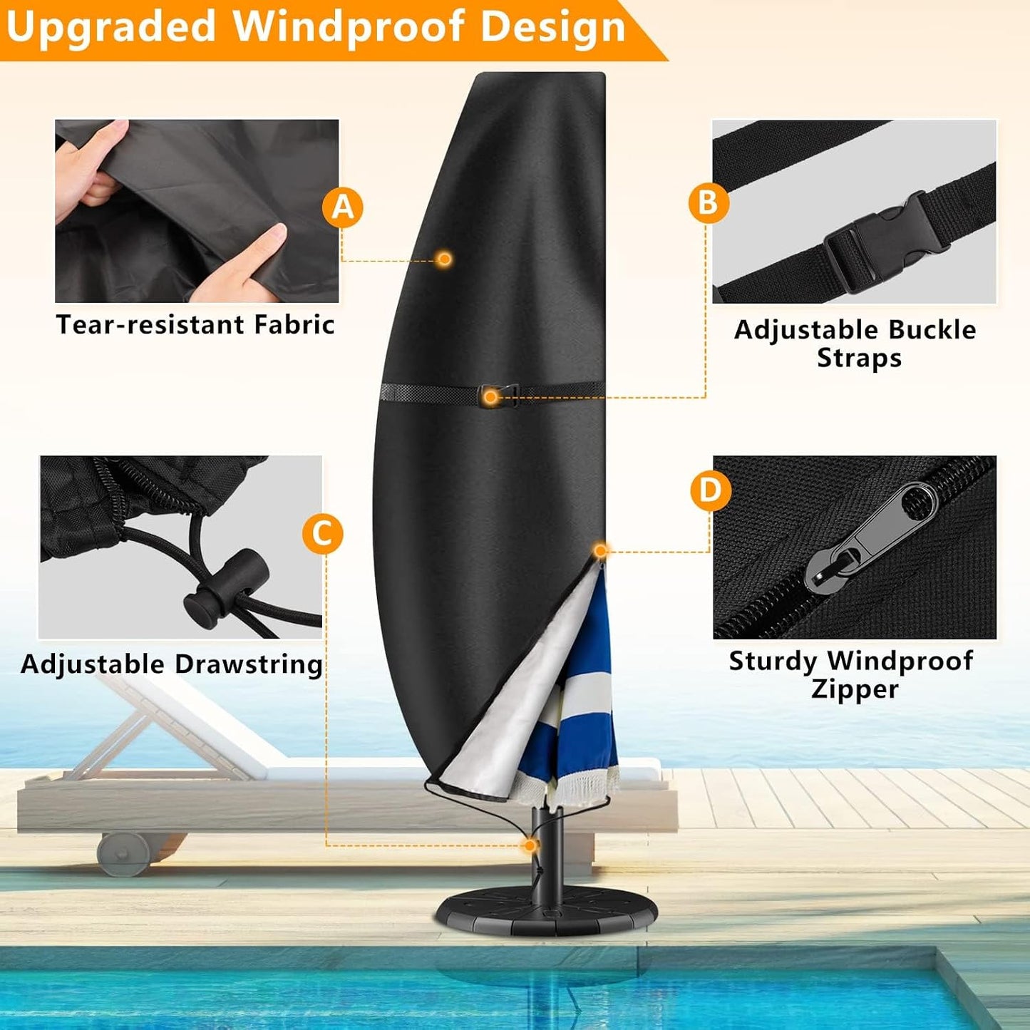 Fundas sombrilla exterior 9-12ft 420D impermeable UV
