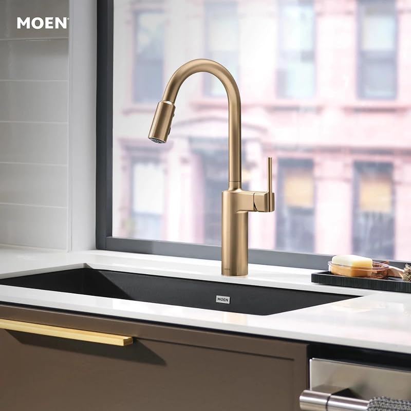 Grifo cocina desplegable dorado bronce con potenciador