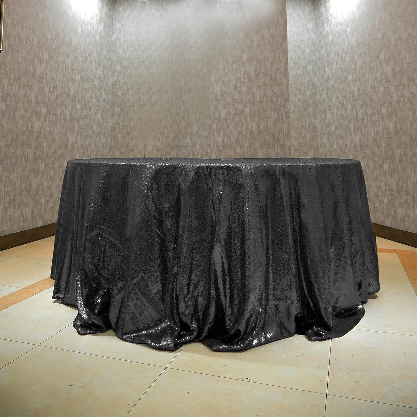 Mantel redondo lentejuelas 108pulg negro purpurina para fiestas