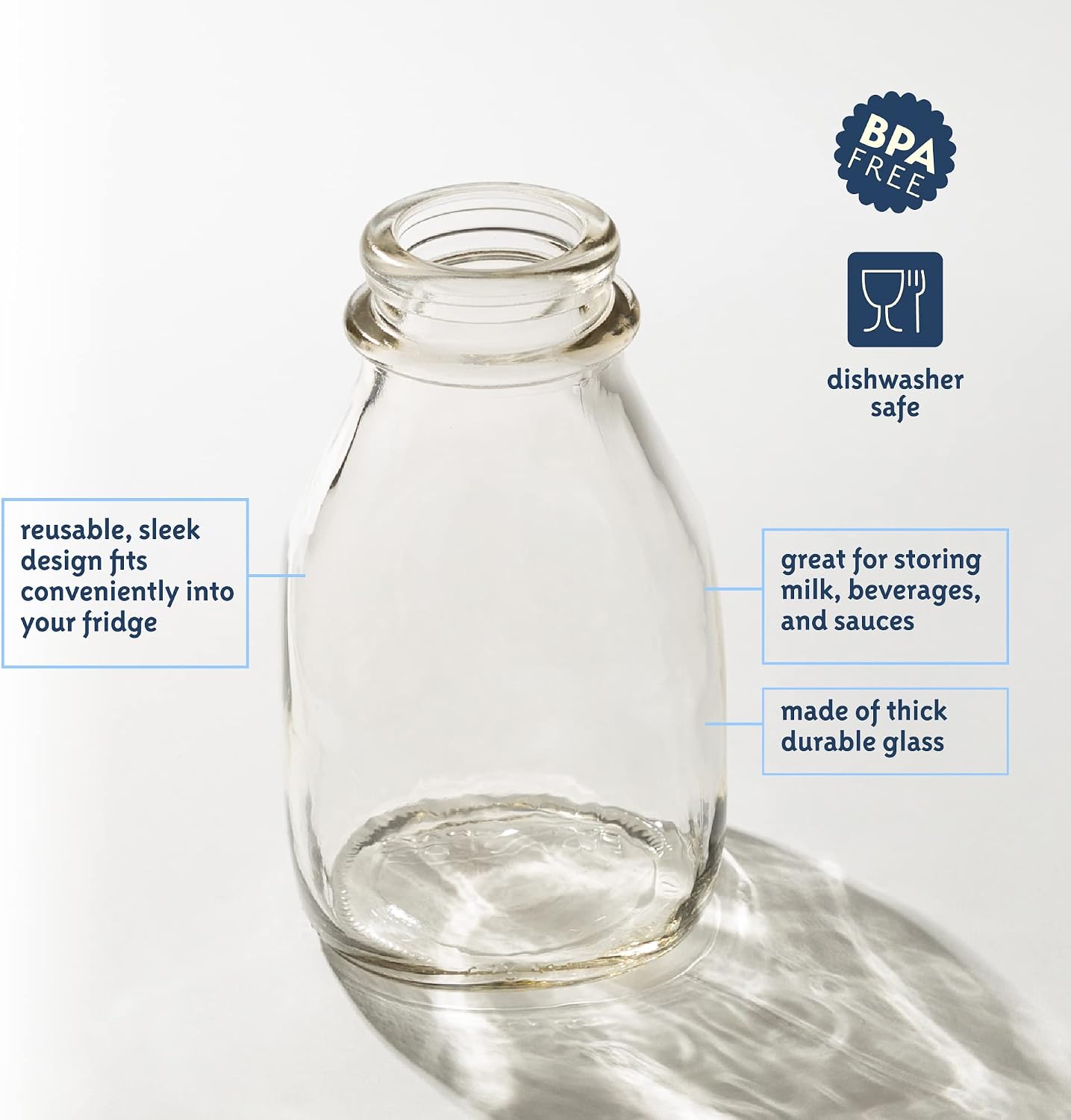Botella leche vidrio 16oz con tapa boquilla vertido