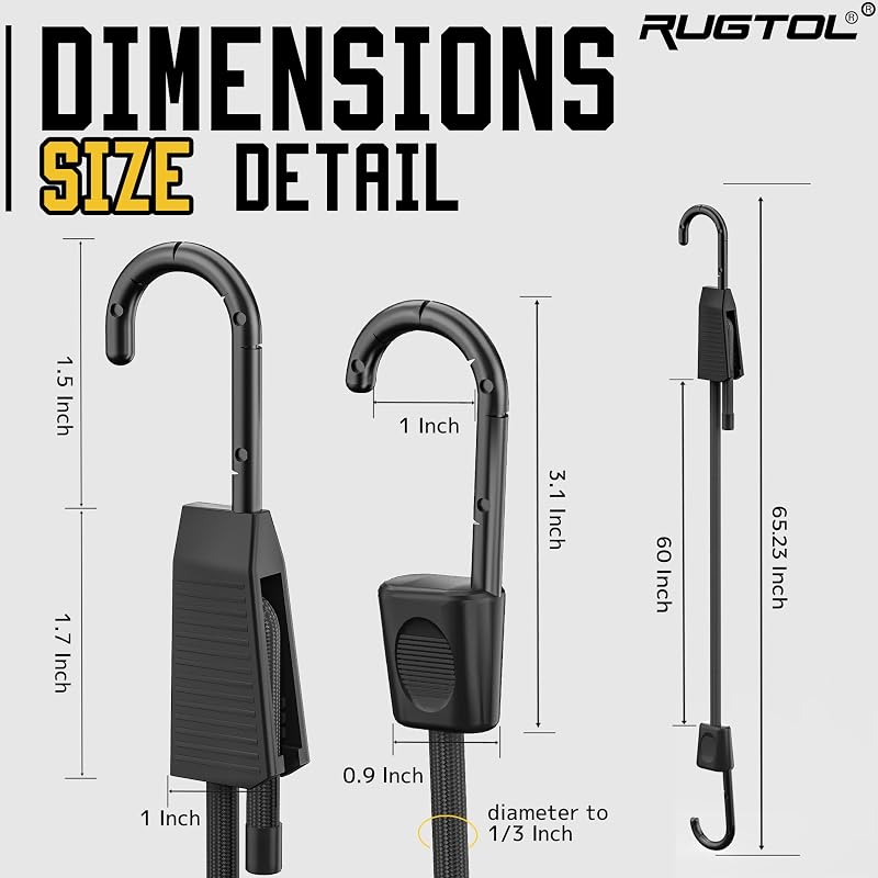 Cuerdas elásticas con ganchos acero negro 60" resistentes