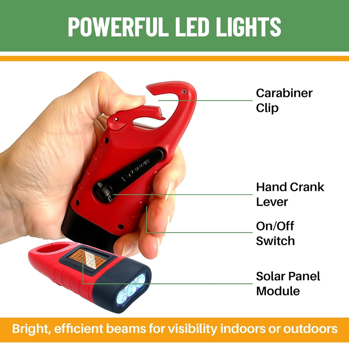 Linterna manivela solar 4uds luz brillante 3 LED acampar