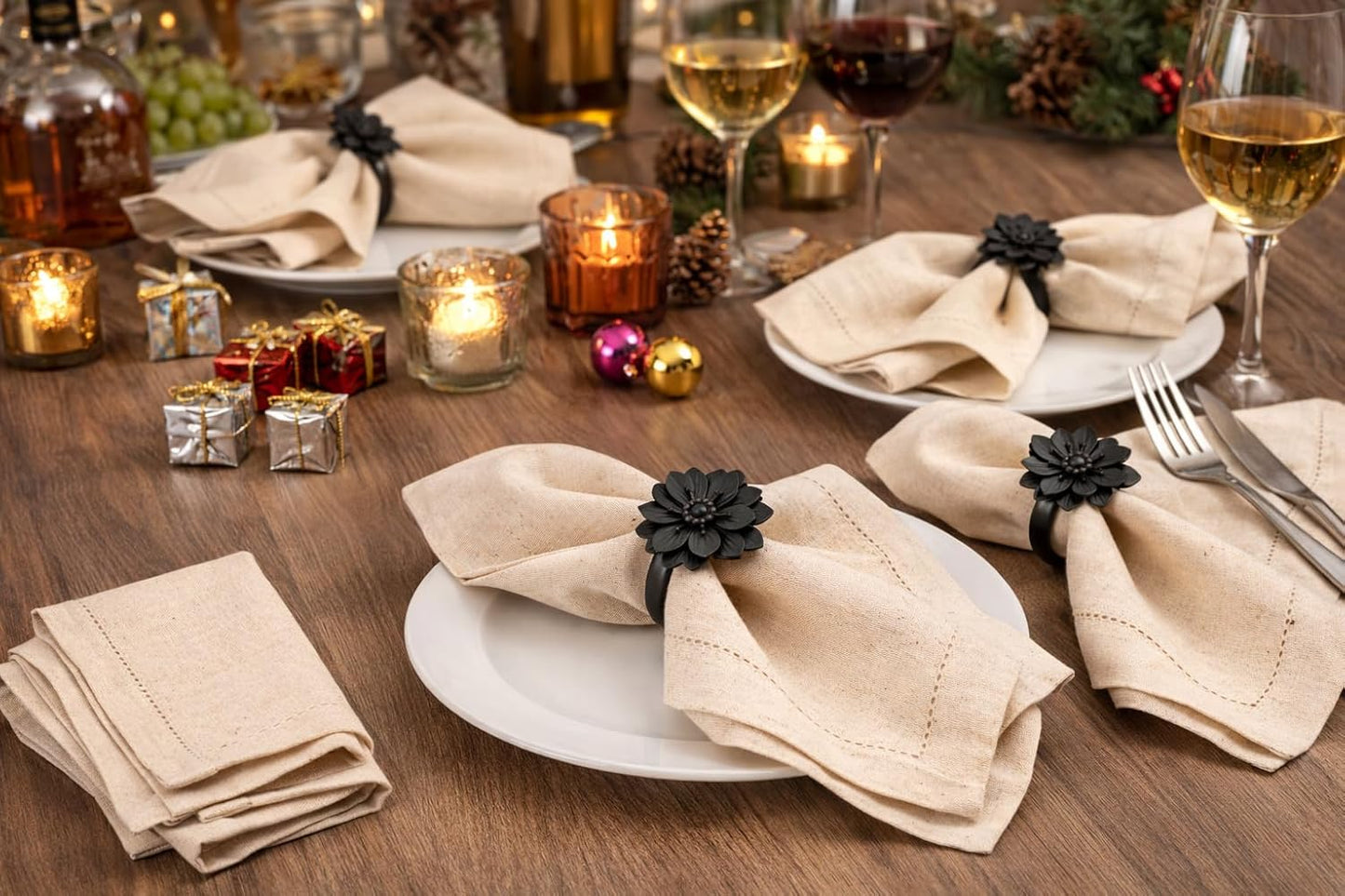 Set 48 servilletas lino natural dobladillas lavables bodas
