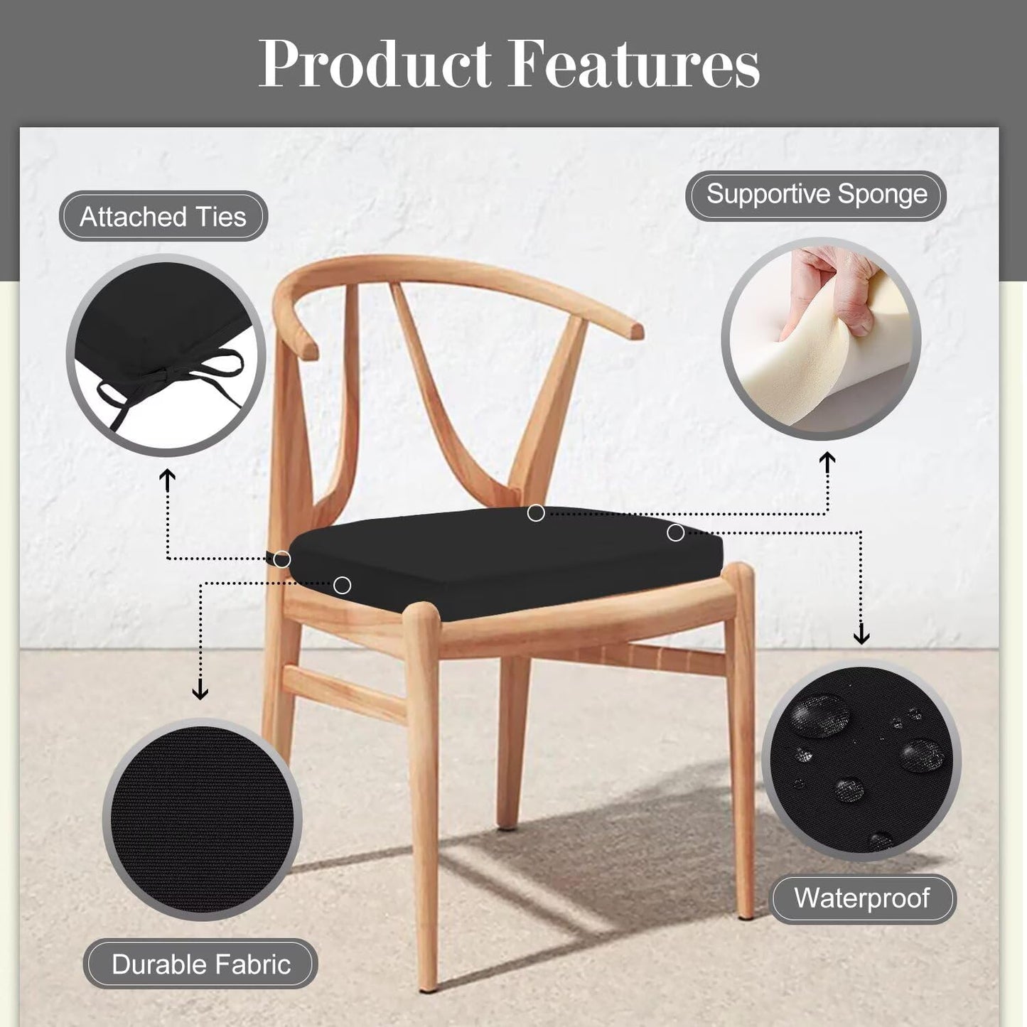 Cojines silla patio impermeables 17x16x2pulg negro