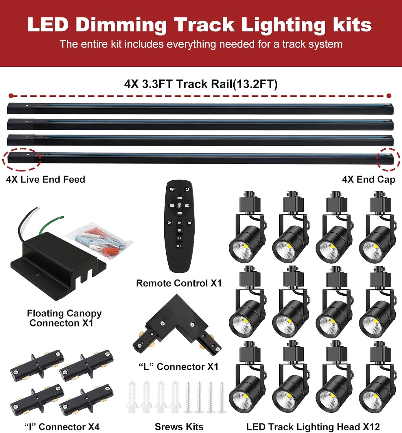 Kit iluminación pista 12 luces riel 13.2ft conector toldo flotante