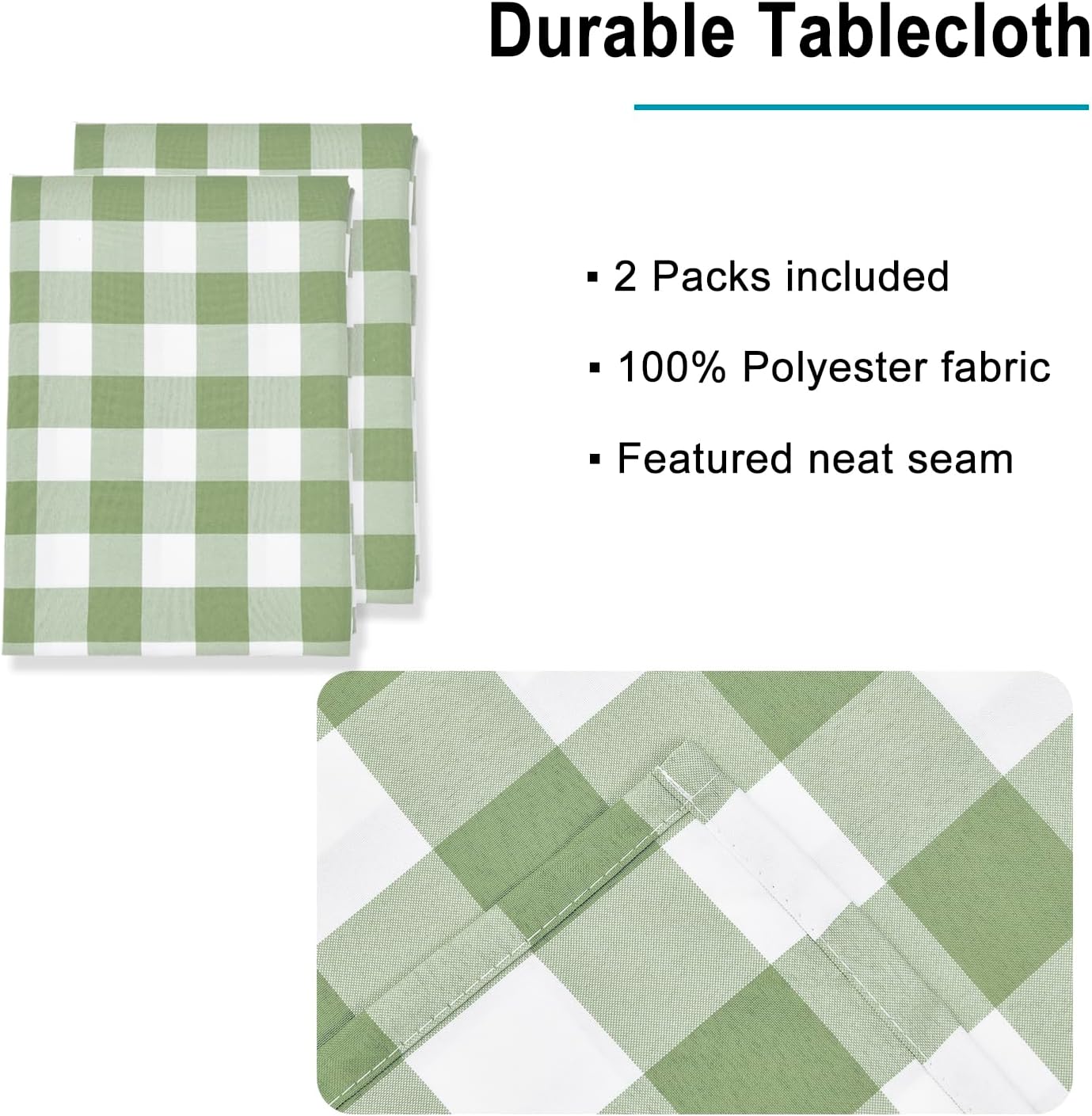 Mantel cuadros búfalo impermeable 54x80pulg pack 2 verde salvia
