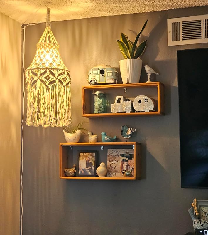 Lámpara colgante bohemia enchufable con pantalla macramé