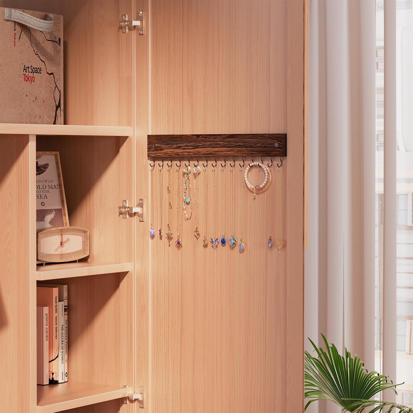 Soporte madera colgador collares 15 ganchos pared