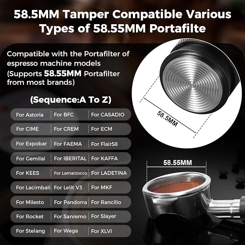 Tamper Espresso 58mm Acero Inox Calibrado con Resorte
