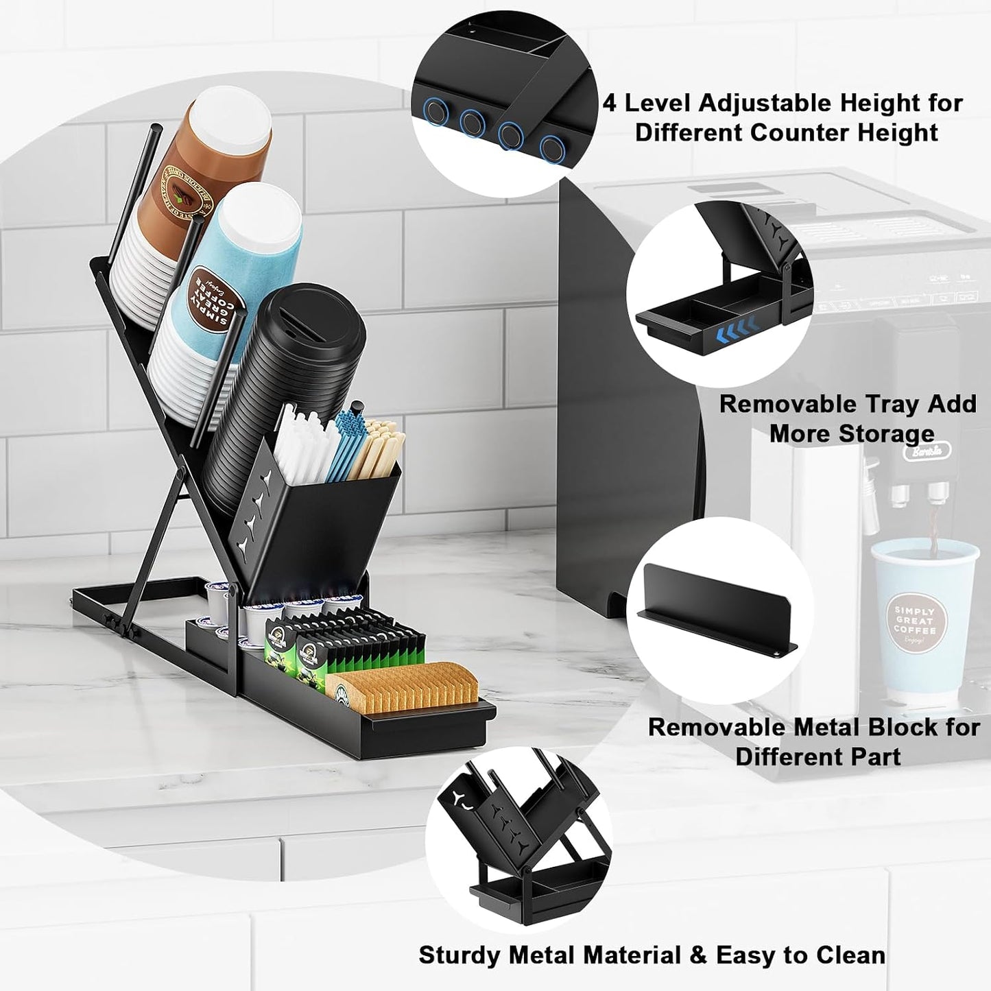 Soporte taza café 5 compartimentos ajustable 12-22oz