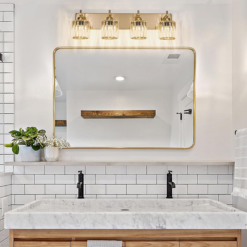 Luces cristal dorado para tocador baño 4 luces