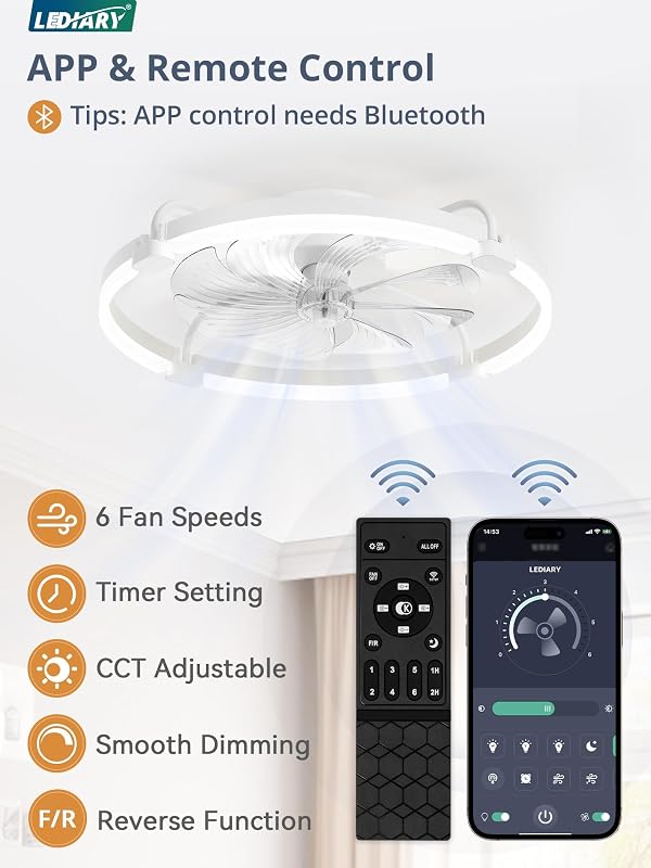Ventilador techo LED luz regulable 24pulg control remoto