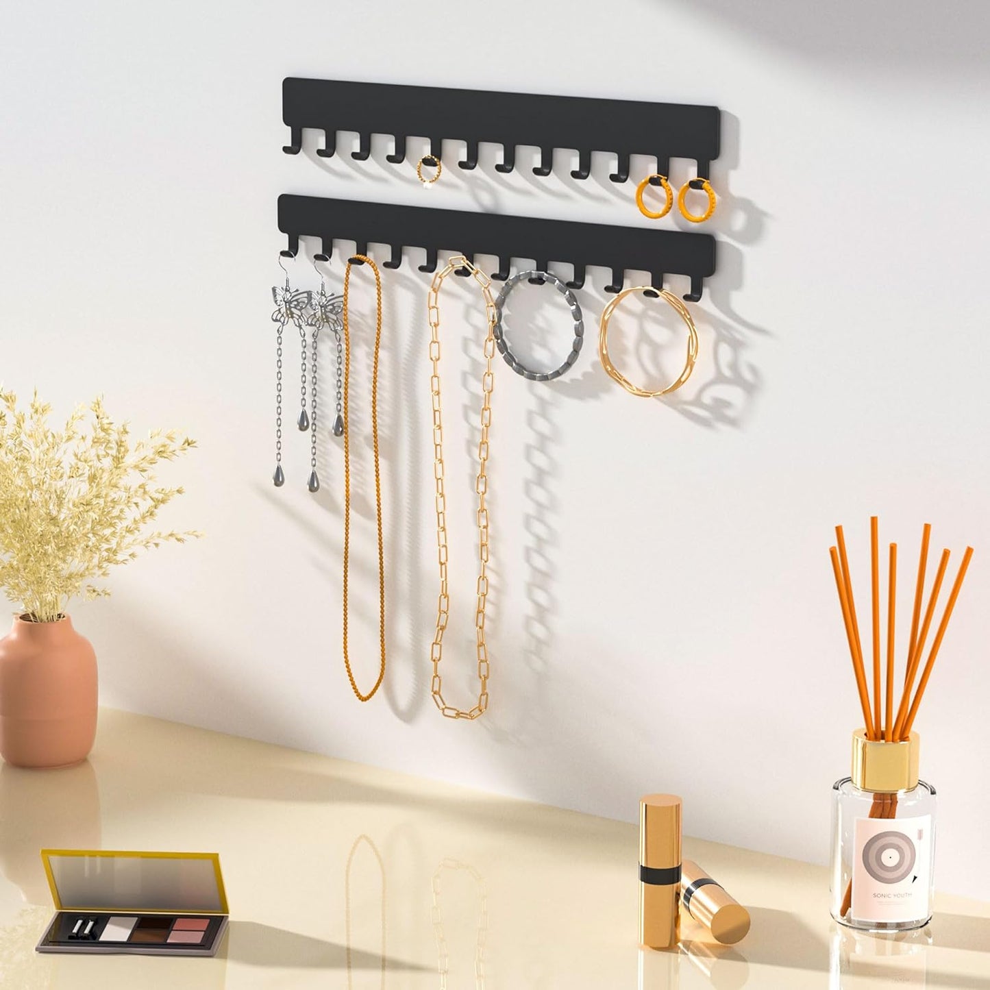 Organiz. collares autoadhesivo pared 2 pzas negro