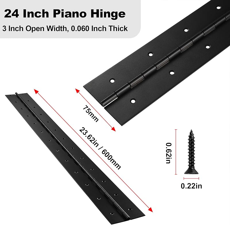 2 Bisagras Piano Acero Inox 24x3" Negro Resistente