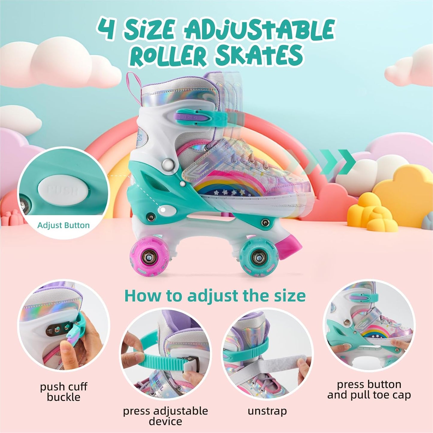 Patines ruedas iluminadas ajustables para niños y niñas