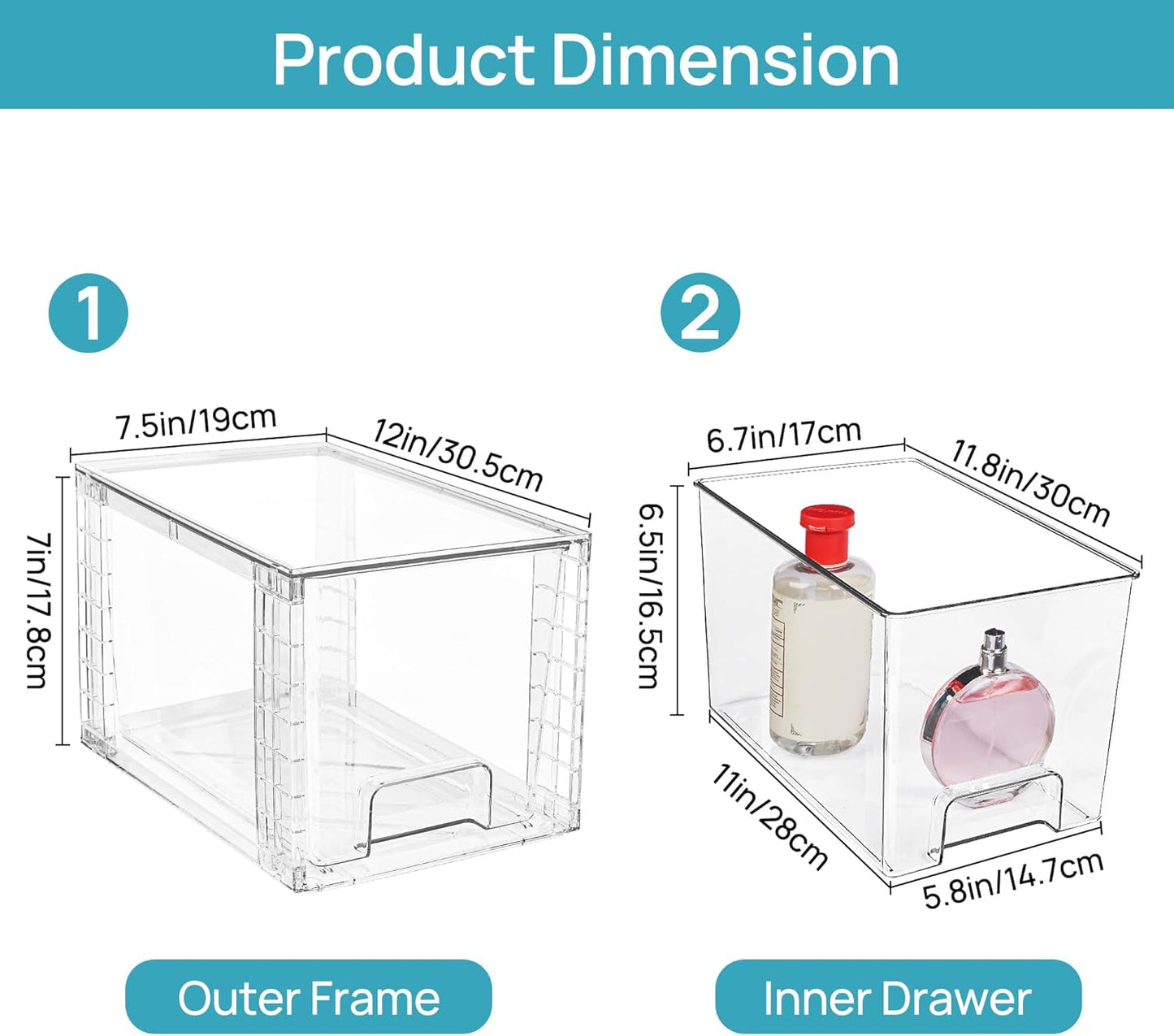 2 Cajones Acrílico Transparente Apilables para Baño Cocina