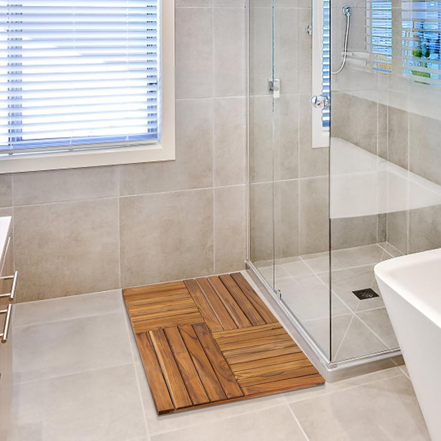 Tapete baño madera teca 40x20pulg antiderrap