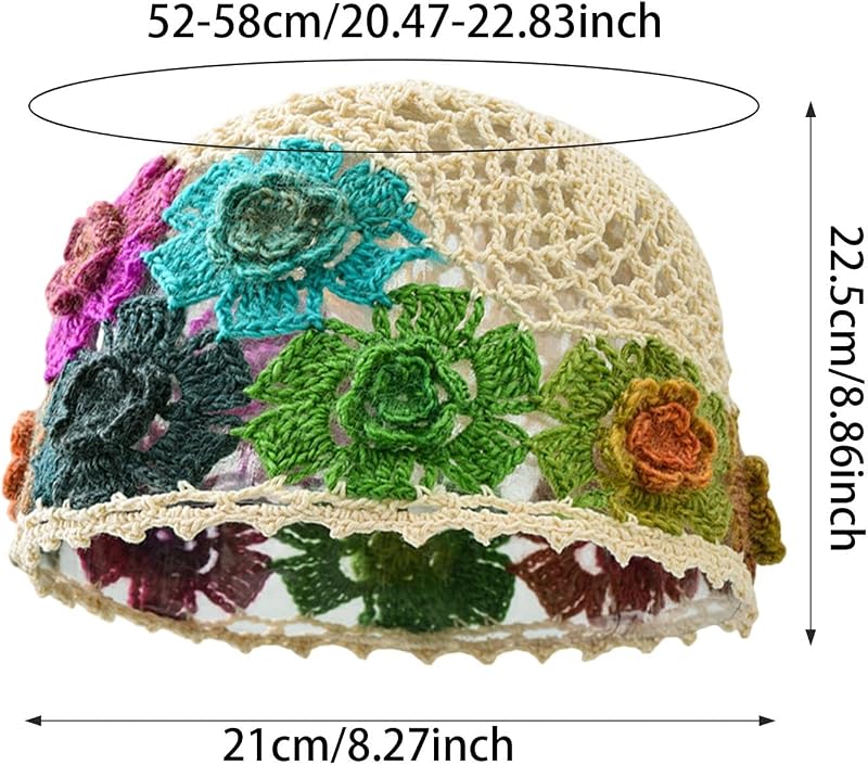 Gorro ganchillo flores elegante para compras al aire libre
