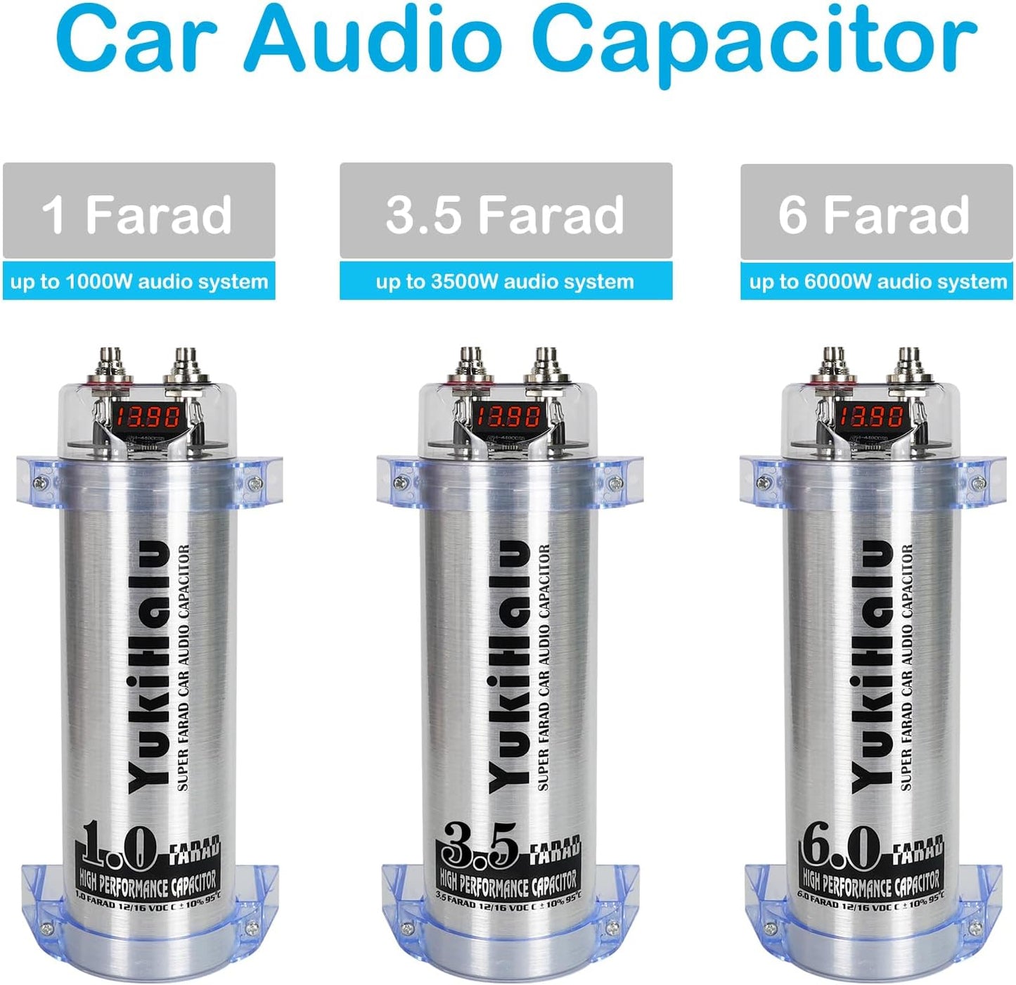 Condensador potencia coche 1 Farad con lectura voltaje