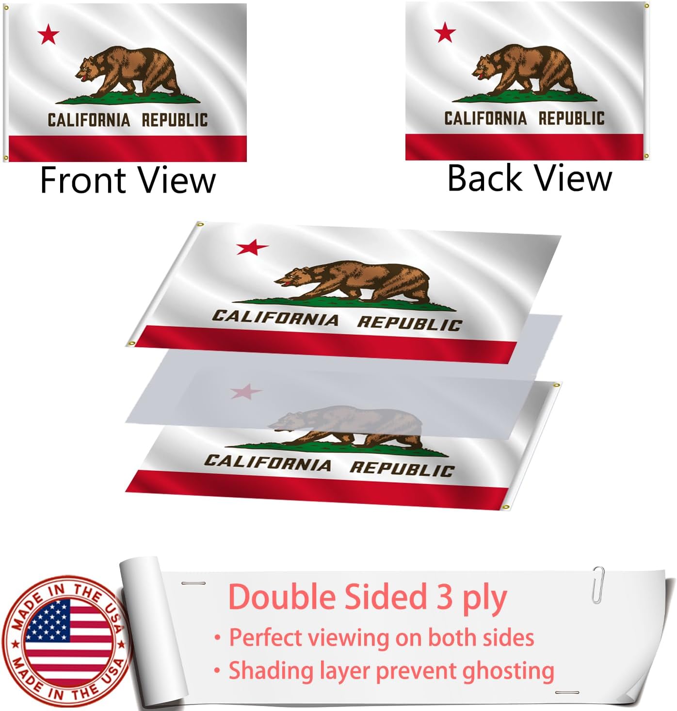 Bandera California 5x8 doble cara resistente con ojales