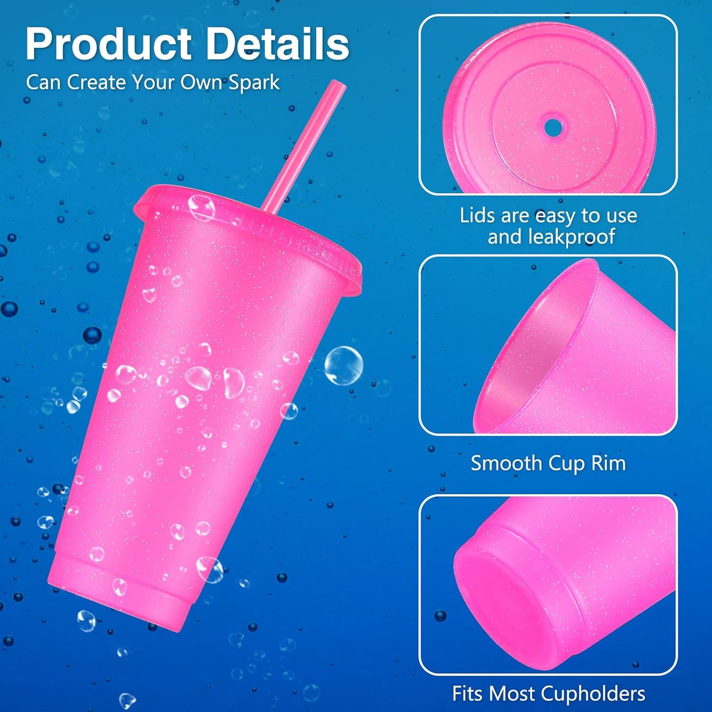 12 Vases Reutiliz. con Purpurina 24oz Rosa