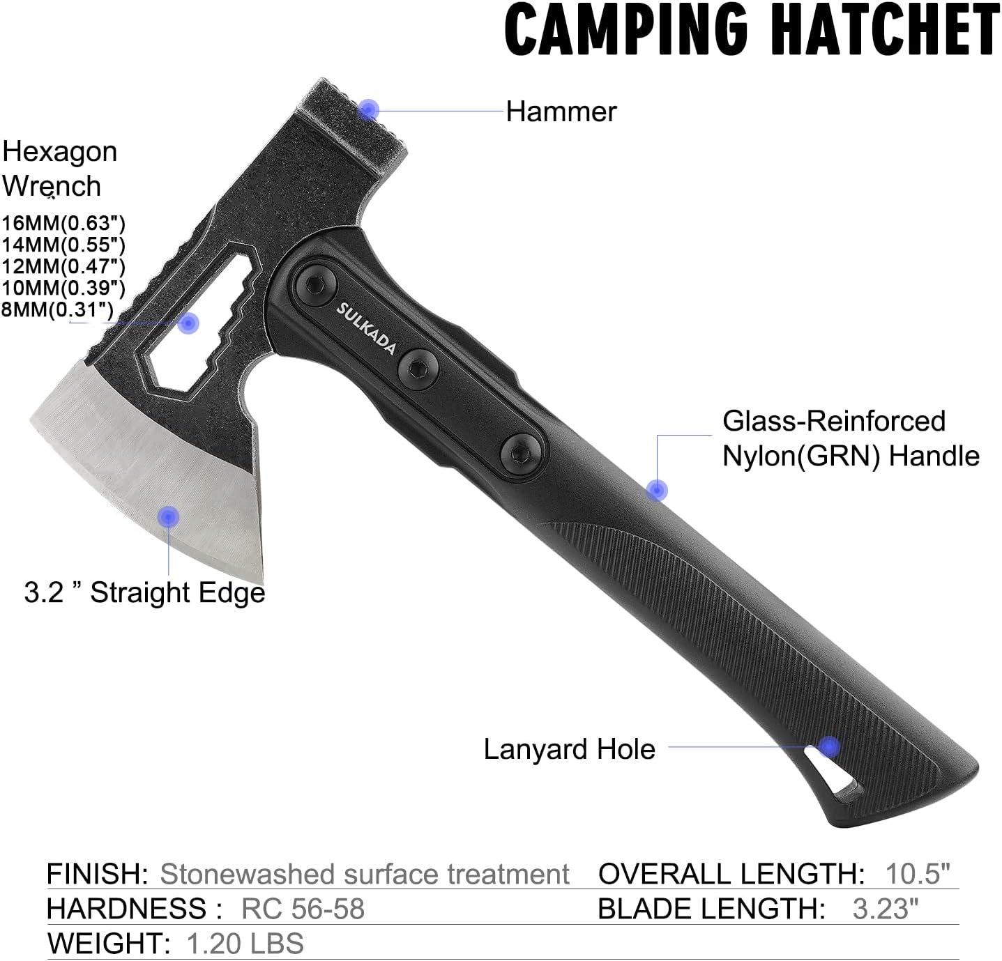 Hacha campamento 10.5pulg acero inox mango fibra