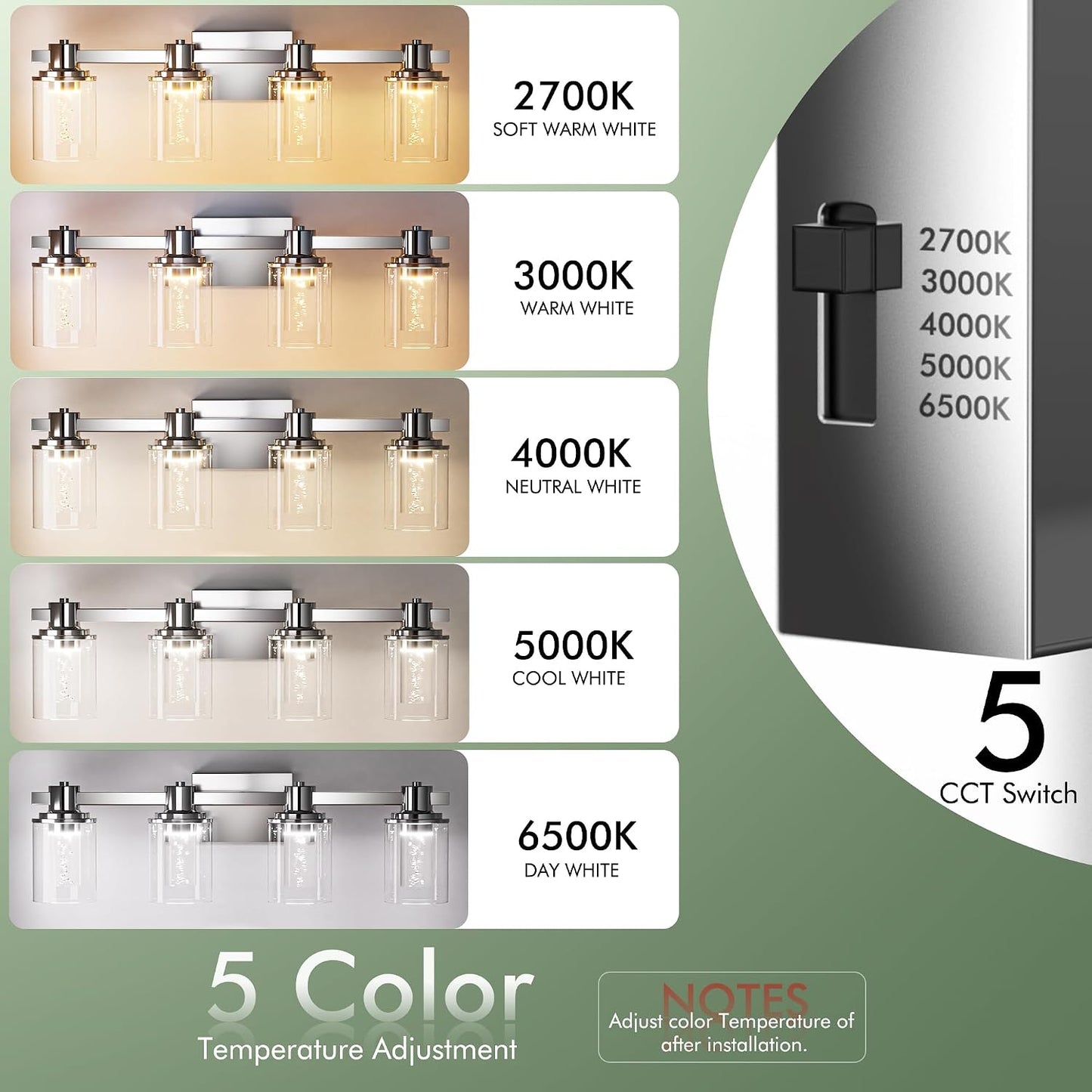 Lámpara baño cromada 4 luces LED regulable