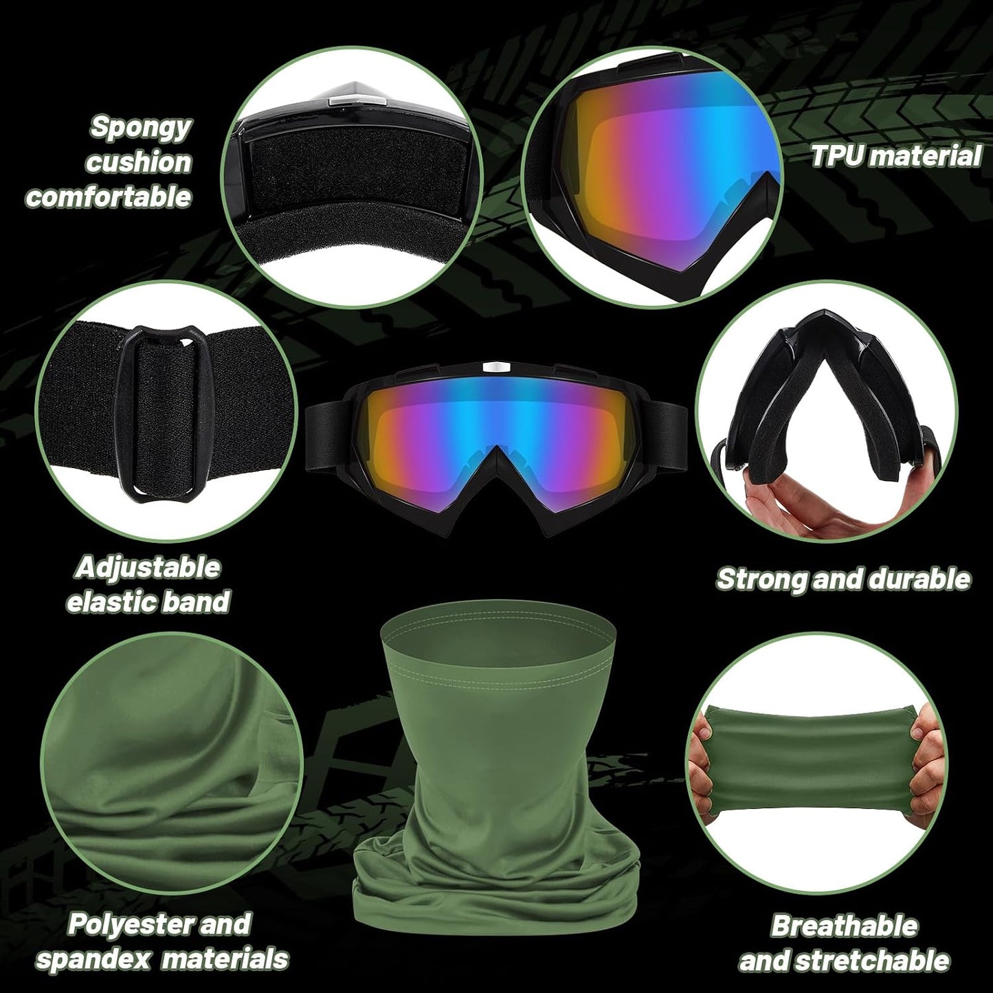 4 Pzas Gafas Moto Cross Ajustables Transpirables