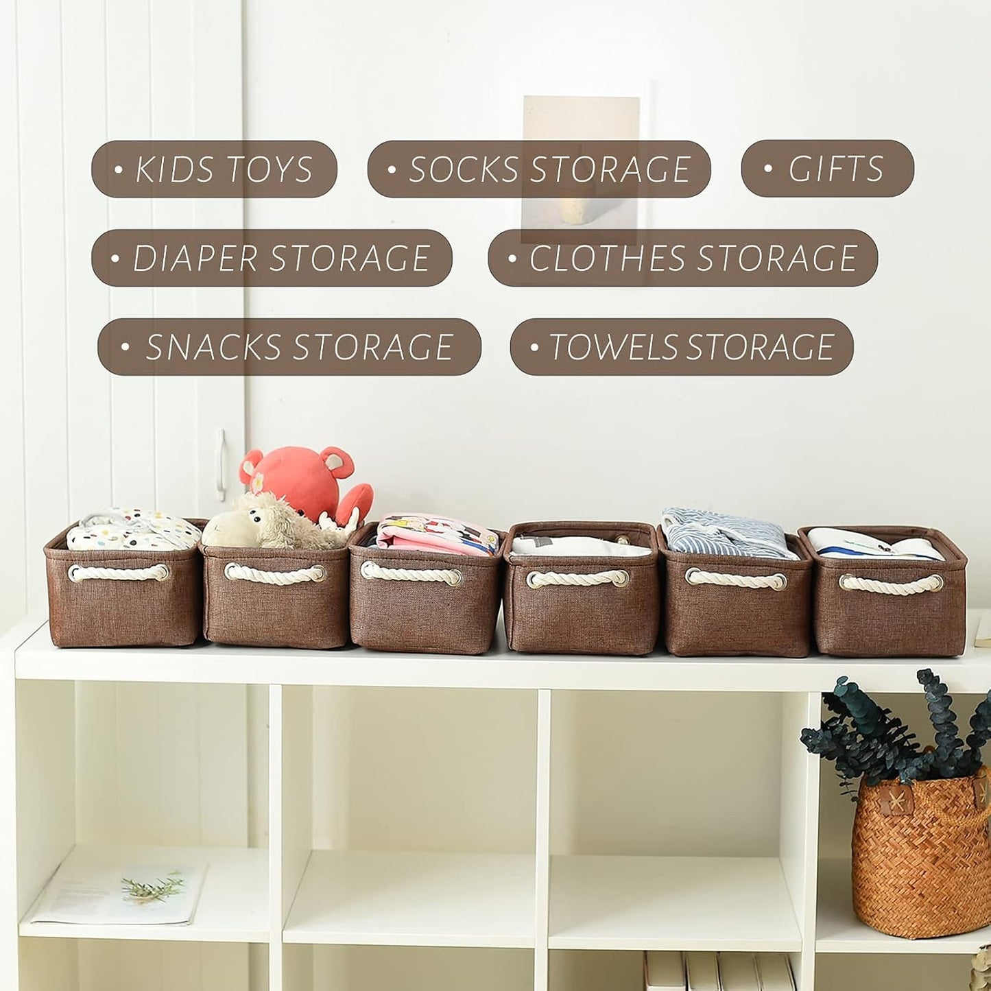 Canasta lona plegable 12x8x5" 6 Uds marrón