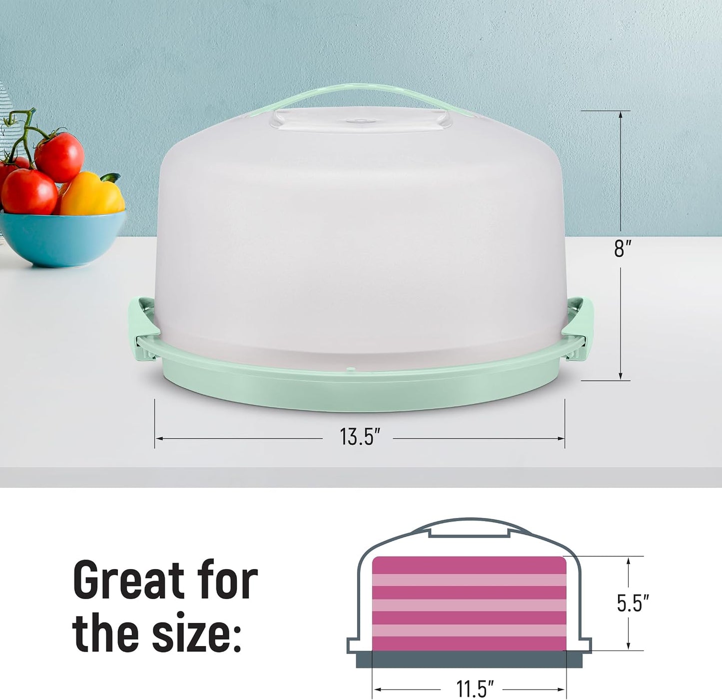 Portapasteles Grande con Asa 12x12x5 Verde Menta