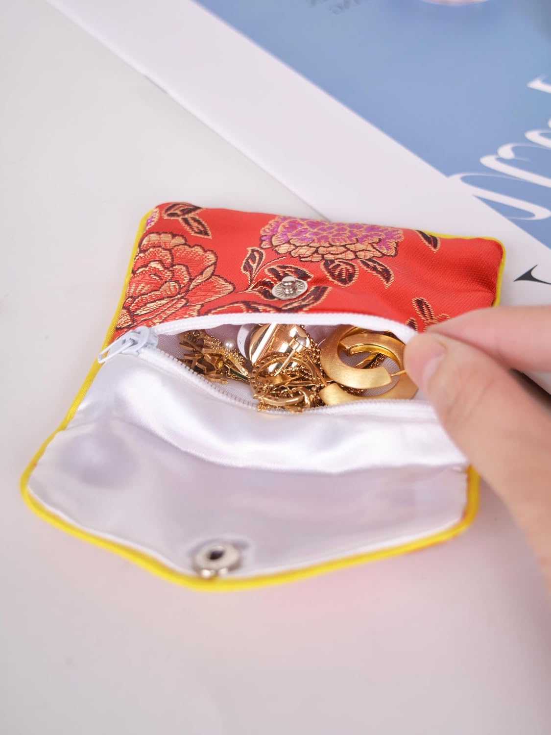 30 Bolsas Joyería con Cremallera Estilo Chino Brocado Rojo