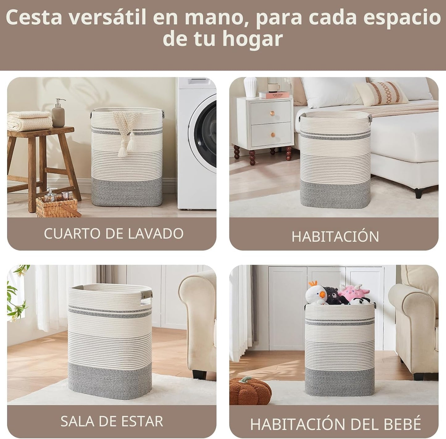 Cesta lavandería con asas para mantas y dormitorio 17x