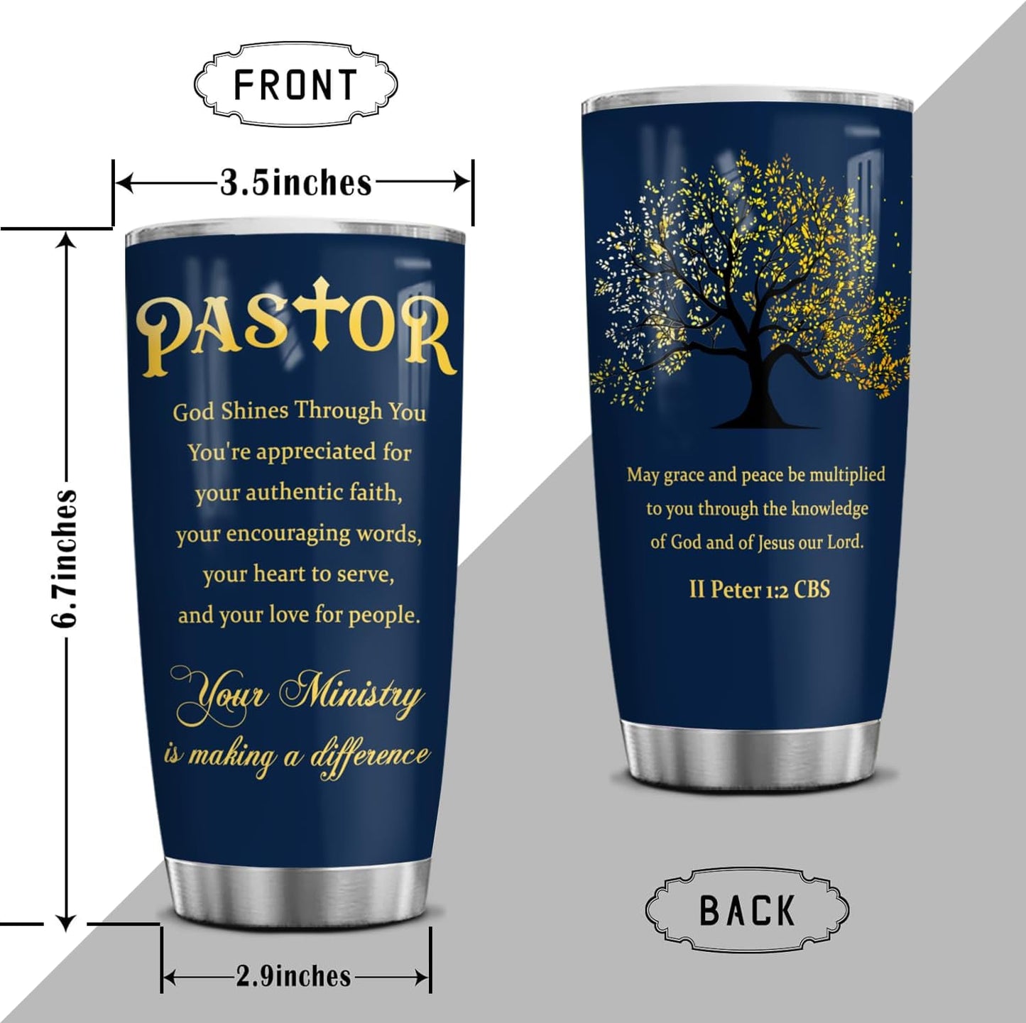 Vaso 20oz regalo pastoral bautismo cristiano