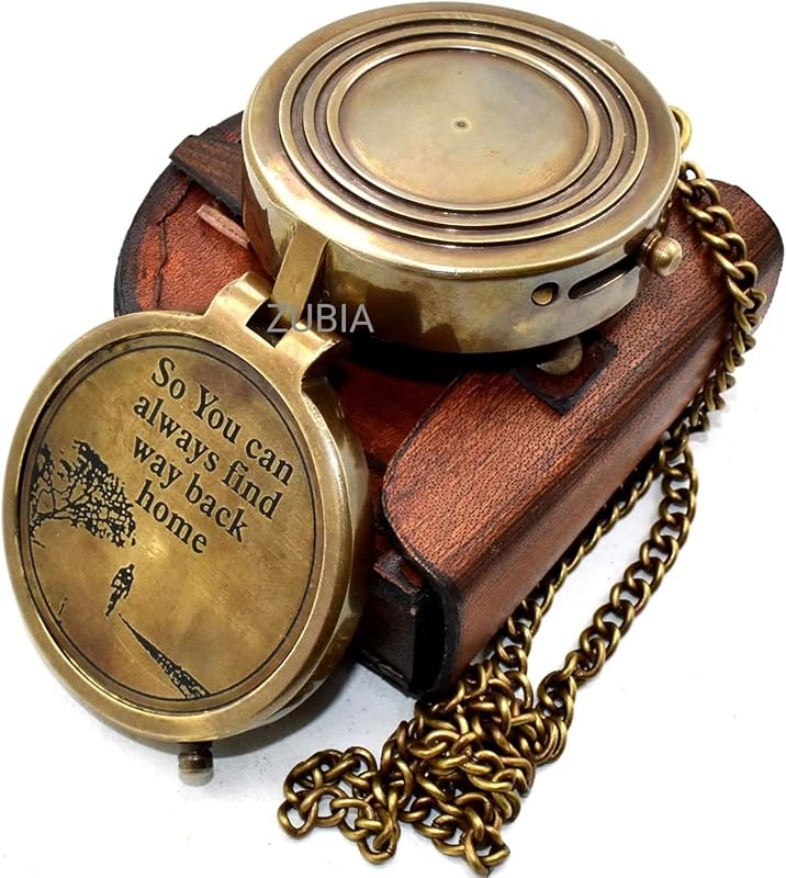 Brújula vintage de latón con funda cuero 2x2x1pulg