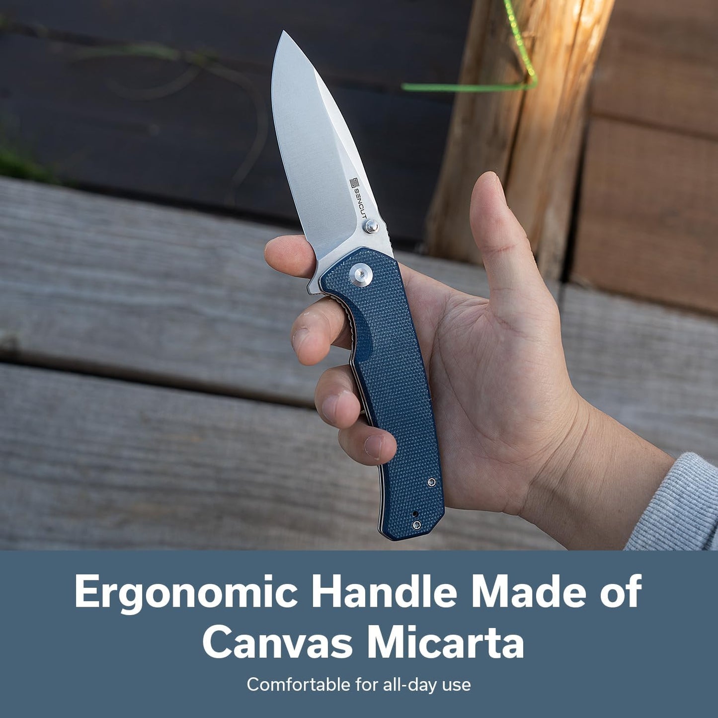 Cuchillo plegable 3.79" hoja 9Cr18MoV mango micarta azul