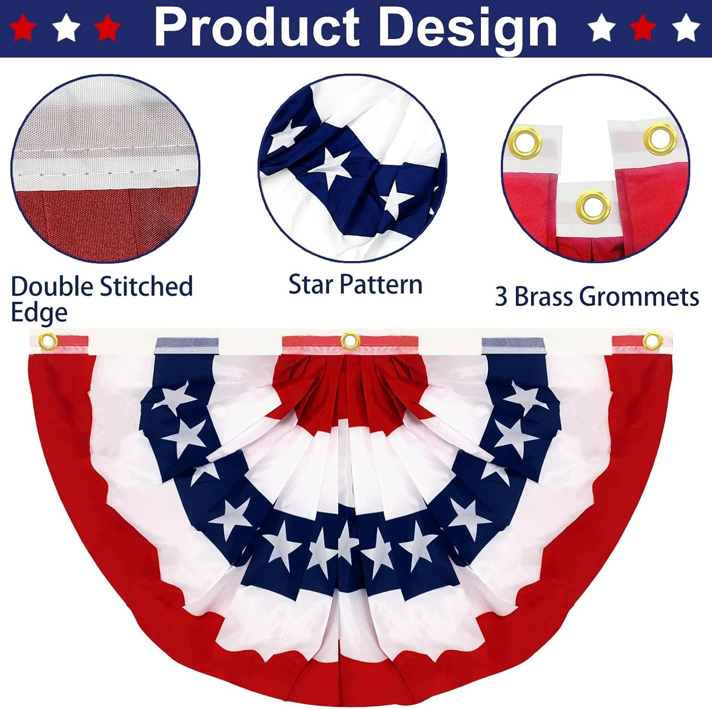 3 Banderas Americanas Plisadas 3x6ft Exteriores