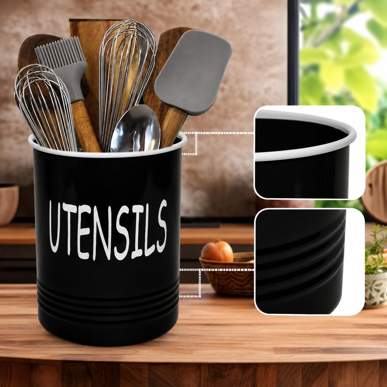 Utensilios cocina fondo acolchado negro