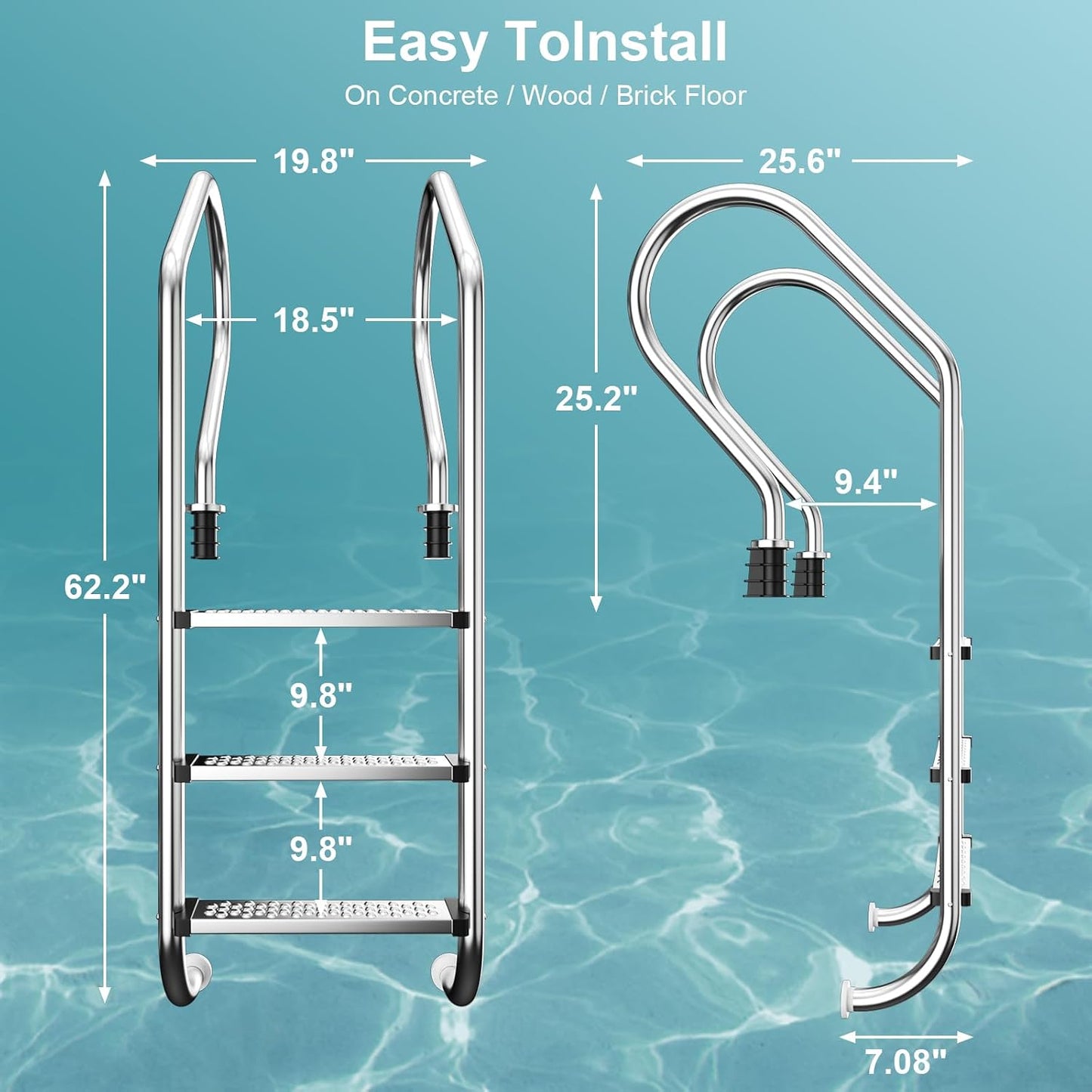 Escalera piscina 3 escalones acero inox antiderrap