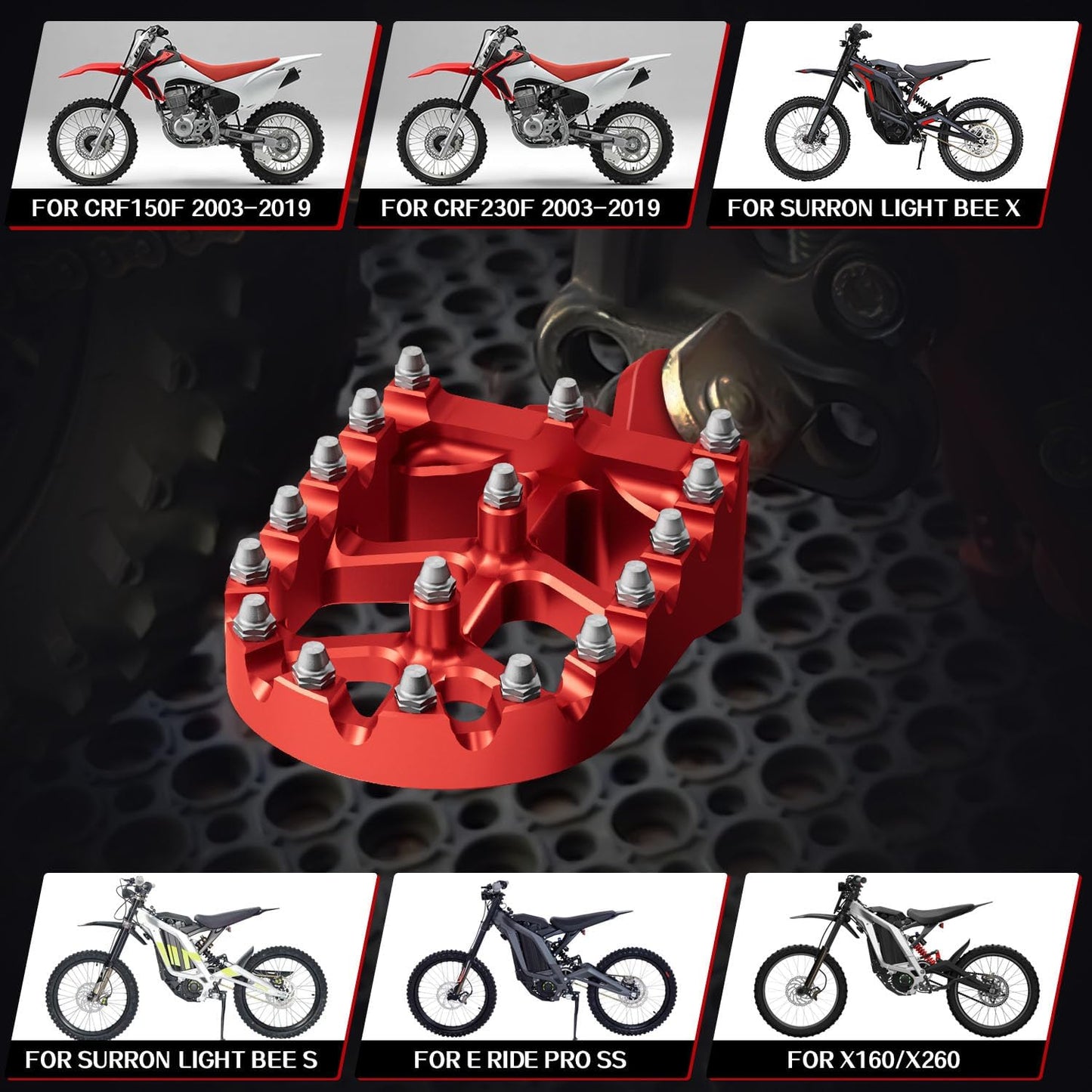 Estriberas aluminio 7075 CNC para Surron Light Bee X Rojo
