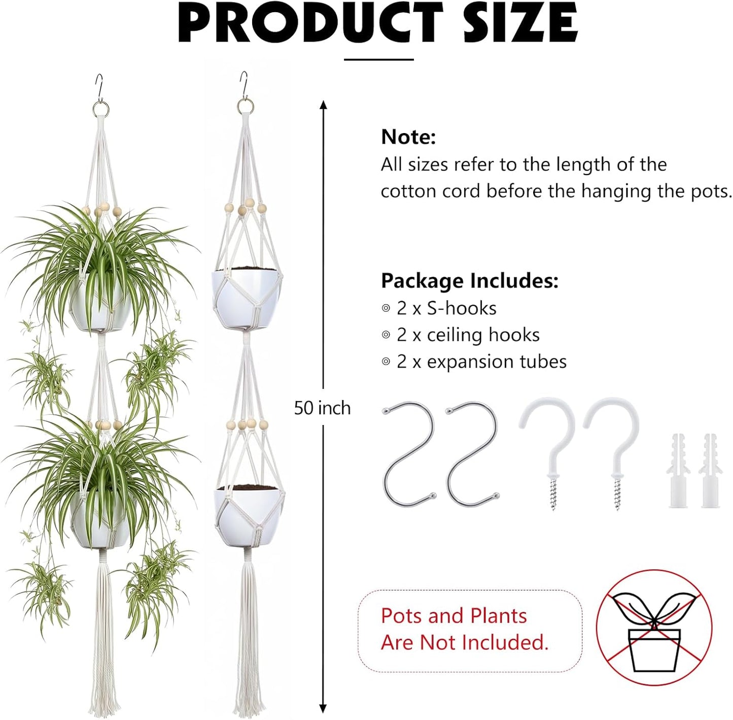 Colgador macramé 50pulg para plantas con ganchos