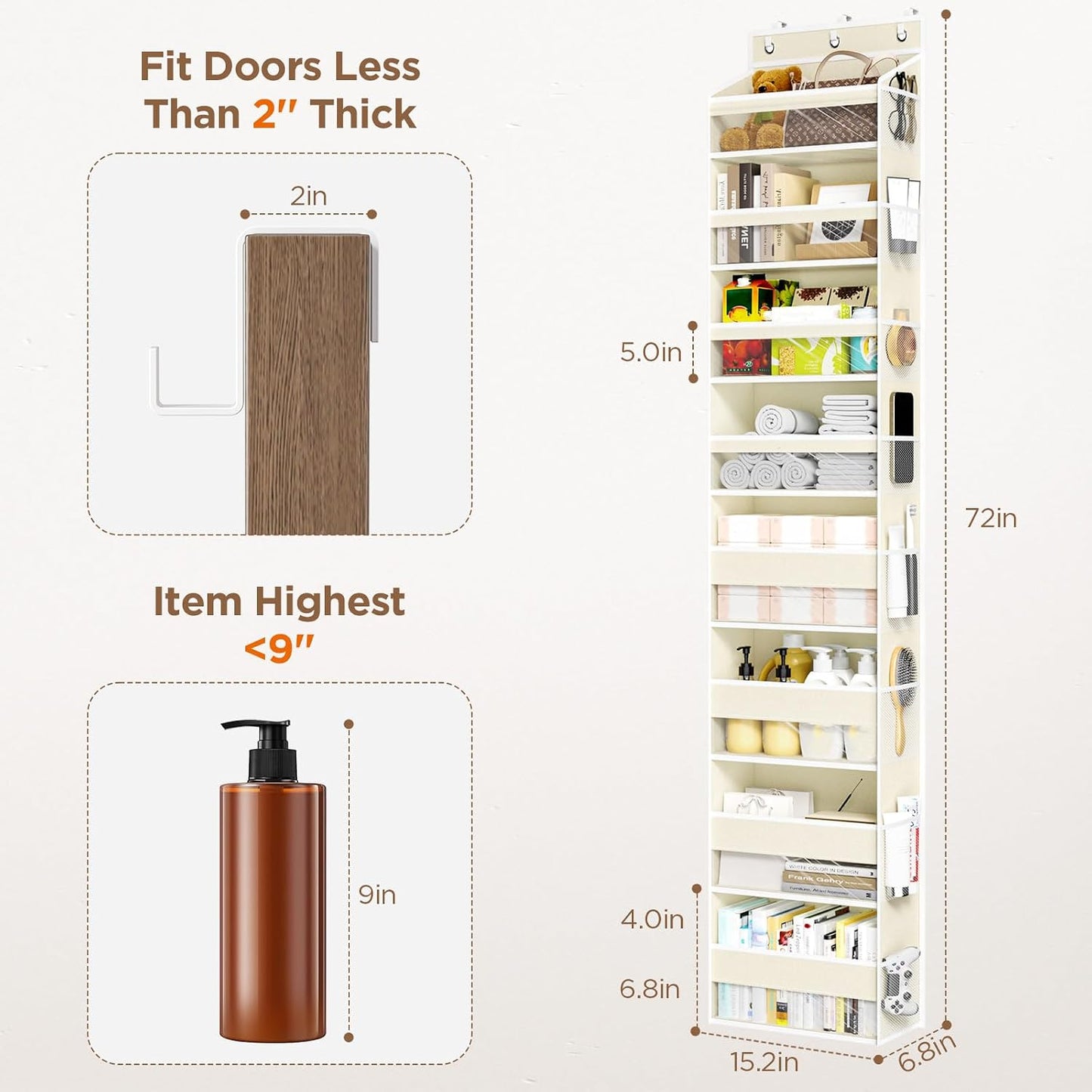 Organiz. puerta 8 estantes con 8 bolsillos gran capacidad