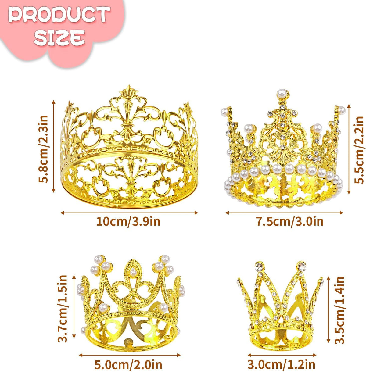 4 Pzas Coronas Doradas Mini Tiara Princesa Bebé Boda Cumpleaños