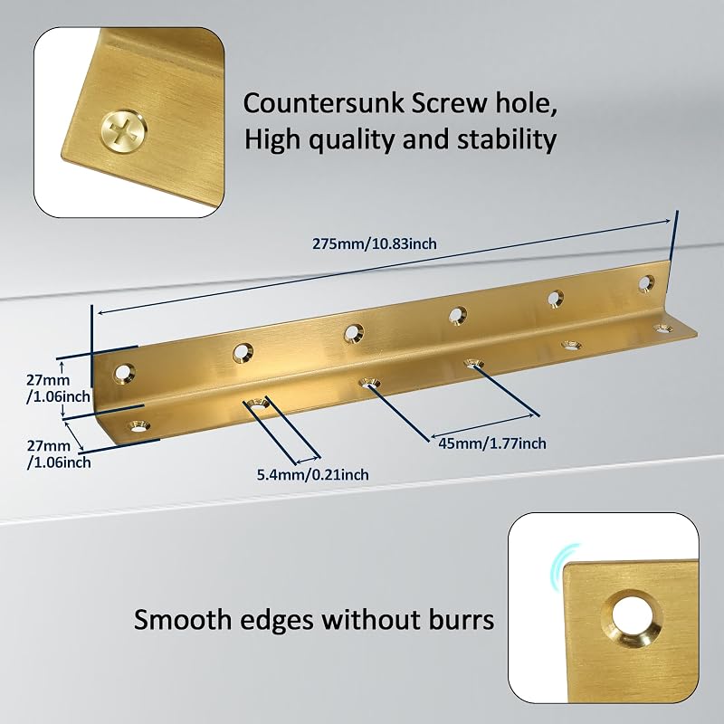 Soporte en L acero inox 10.8" set 20 dorado para estantes